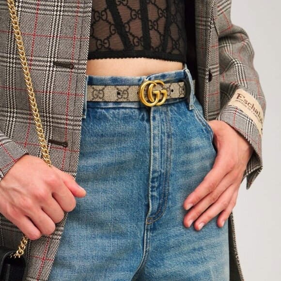 NEW GUCCI GG Supreme Canvas Peach Leather Marmont Reversible Belt Size 90 / 36 - Picture 3 of 11